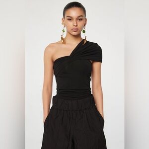 The Line By K Kyo Tube Top One Shoulder Pleated Twist Back Black Women's M